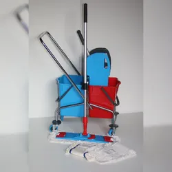 CleanSV® Wischset chrom Laschenmop 50 cm Lamo, Reinigungswagen 2 x 18 Liter Eimer, Presse, Deichsel, 1 Laschenmop Halter Lamo, 3 x Laschenmop Baumwoll