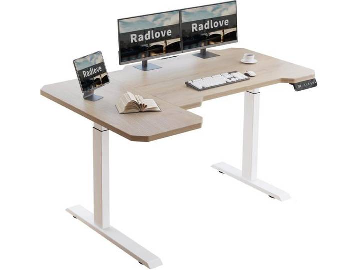 Radlove 150cm Bureau Assis Debout Electrique 2 Motors Bureau d'angle réglable en hauteur électriquement - 150cm L Form Chêne