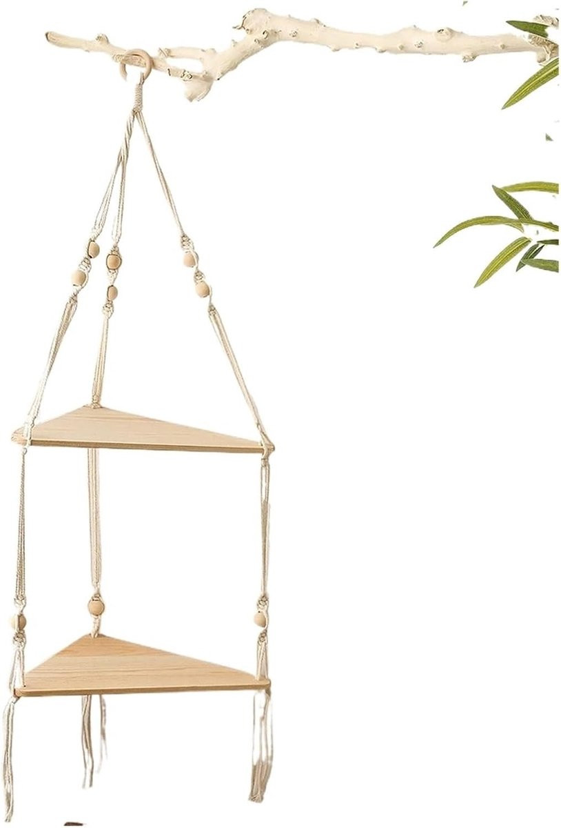 Houten Wandplank met Touw in Houtkleur