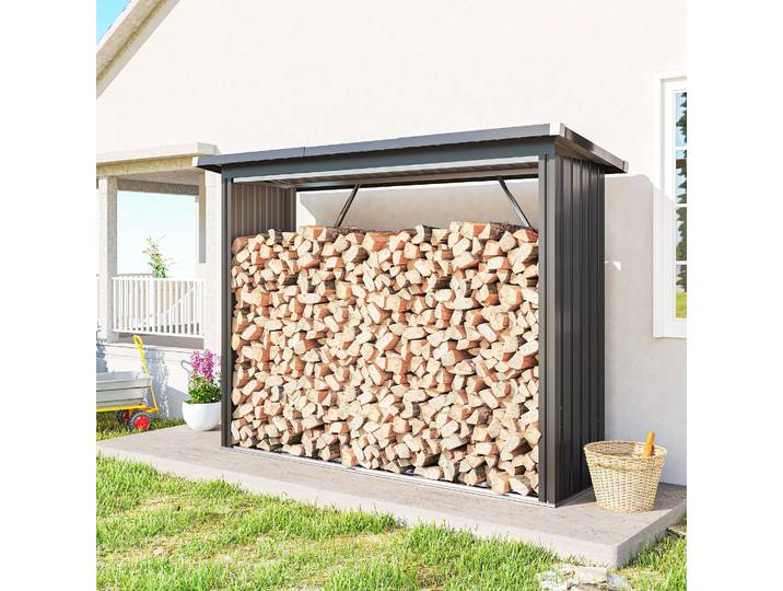 Outsunny Abri-bûches Acier Galvanisé 213x66,5x150cm Gris