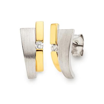 Paar Ohrstecker BRUNO BANANI "Schmuck Geschenk Silber 925 Ohrschmuck Ohrringe Glitzerstein", gold (silberfarben, gelbgoldfarben, kristallweiß, kristallweiß), Ohrringe, Damen, Silber 925 (Sterlingsilber), Ohrstecker Ohrring Creolen Ohrschmuck, mit...