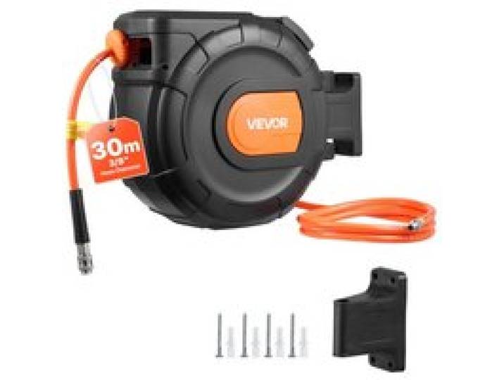 VEVOR Enrouleur Tuyau Air Comprimé 30 m x 9,5 mm Dévidoir Tuyaux Compresseur Air Pression Max 20,7 bar Enrouleur Fermé Automatique Tuyaux PVC, Fixation Murale Pivotante à 180°, Tuyau d'Arrivée 2 m