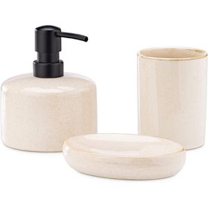Navaris Badaccessoires-Set 56524.01, 3-teilig, aus Keramik, beige