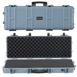 VEVOR Waffenkoffer mit Hartschale für Langwaffen, abschließbarer Gewehrkoffer mit vorgeschnittenen Schaumstoffen, Langwaffenkoffer Waffenaufbewahrung rollbar IP67 wasserfest, 108,9 x 39,2 x 15,5 cm Grau