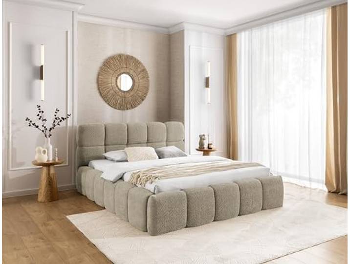 FURNISTAR Polsterbett Sofia 180x200 mit Bettkasten, Doppelbett mit Stauraum und Lattenrost, Boxspringbett-Optik, ohne Matratze, Bett - Taupe