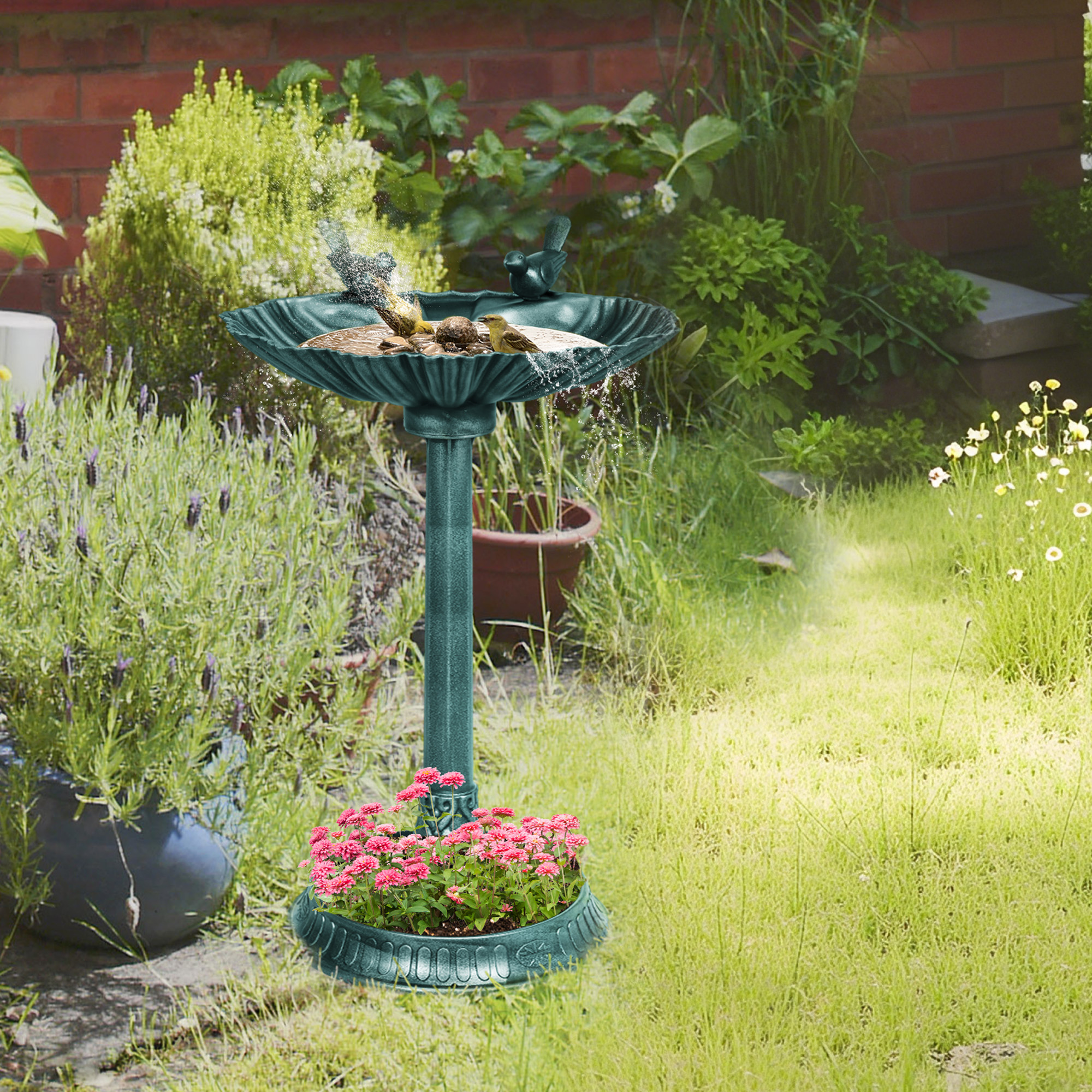 Outsunny Bagno per uccelli abbeveratoio antico 81 cm con base fioriera, mangiatoia e vasca per uccelli su piedistallo, bronzo verde   Aosom Italy