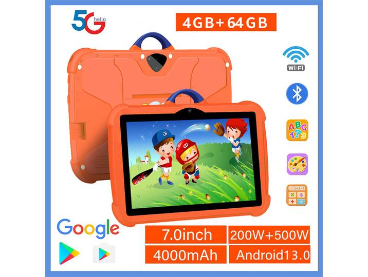 Nouvelle tablette WiFi 5G de 7 pouces pour enfants, meilleur cadeau, tablette éducative pour enfants, jeux Android, processeur quadricœur, 4 Go de RAM, 64 Go de ROM