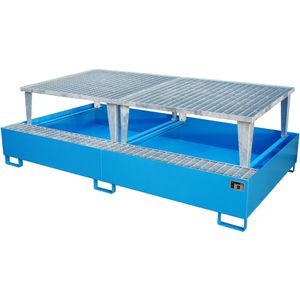 BAUER Auffangwanne AWA 1000-2, blau, aus Stahl, 265 x 146cm, Gitterrost & Abfüllaufsatz, unterfahrbar, 1000 Liter