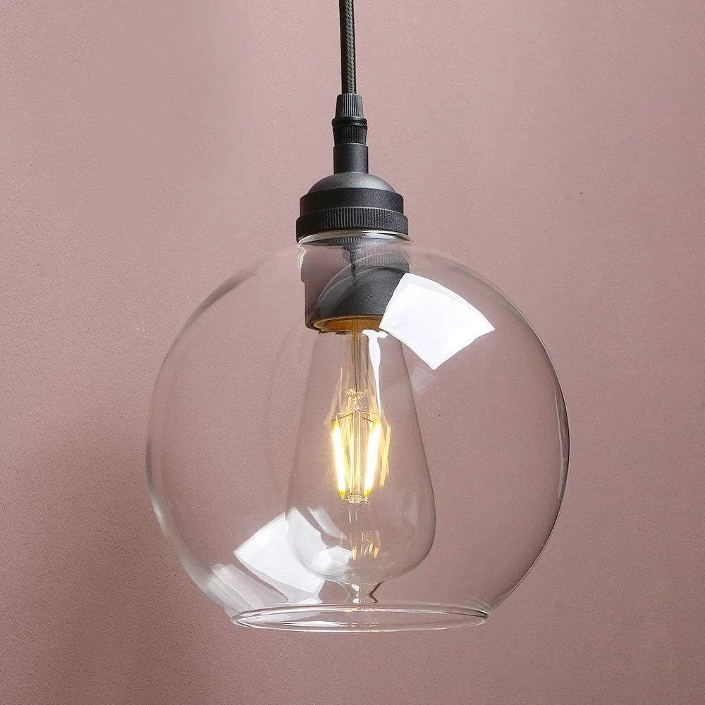 George Oliver Industrial Vintage Glass Globe Pendant Light – Round Ceiling Lamp Shade Chandelier Clear 30cm H X 30cm W