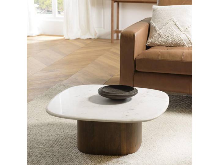 JAMES - Table basse 80x75cm plateau marbre blanc de Banswara JAMES (2 COLIS)