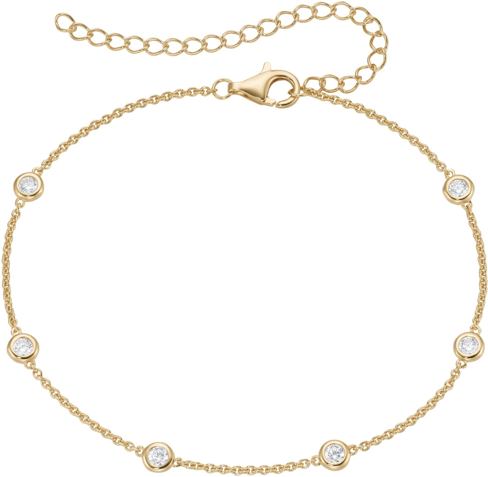 Fußkette FIRETTI "Schmuck Geschenk Silber 925 Körperschmuck Ankerkette Zwischenteile", gelbgoldfarben, kristallweiß, kristallweiß, Fußketten, Damen, Silber 925 (Sterlingsilber), mit Zirkonia (synth.)