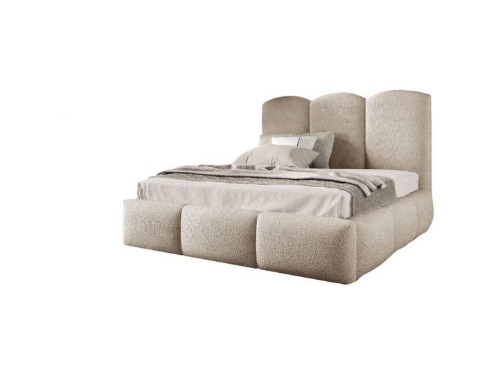 Beautysofa Polsterbett Bero, 160x200, Bouclé-Stoff, Beige, 160x200 cm, Schlafzimmer, Betten, Polsterbetten