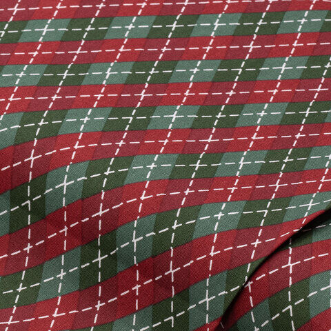 Baumwollstoff Karo/Raute "Sina", rot/grün