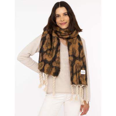 Modeschal ZWILLINGSHERZ "Big Leo", Damen, braun, Strick, Obermaterial: 100% Polyester, Modetücher, mit modischem Leomuster und Fransen