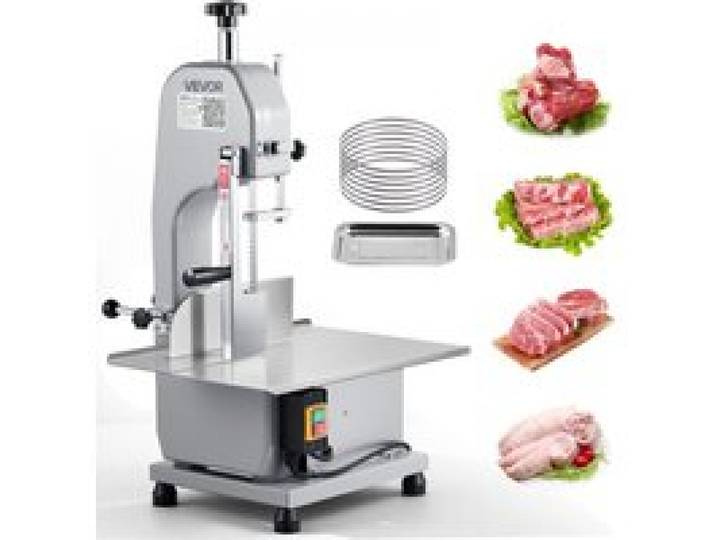 VEVOR Elektrische Fleischbandsäge 1100 W, Knochenschneidemaschine mit Arbeitsfläche (315 x 460 mm), Schnittstärke (0-110 mm) und 7 zusätzliche Ersatzklingen, für Gefrorenem Fleisch, Schweinefleisch