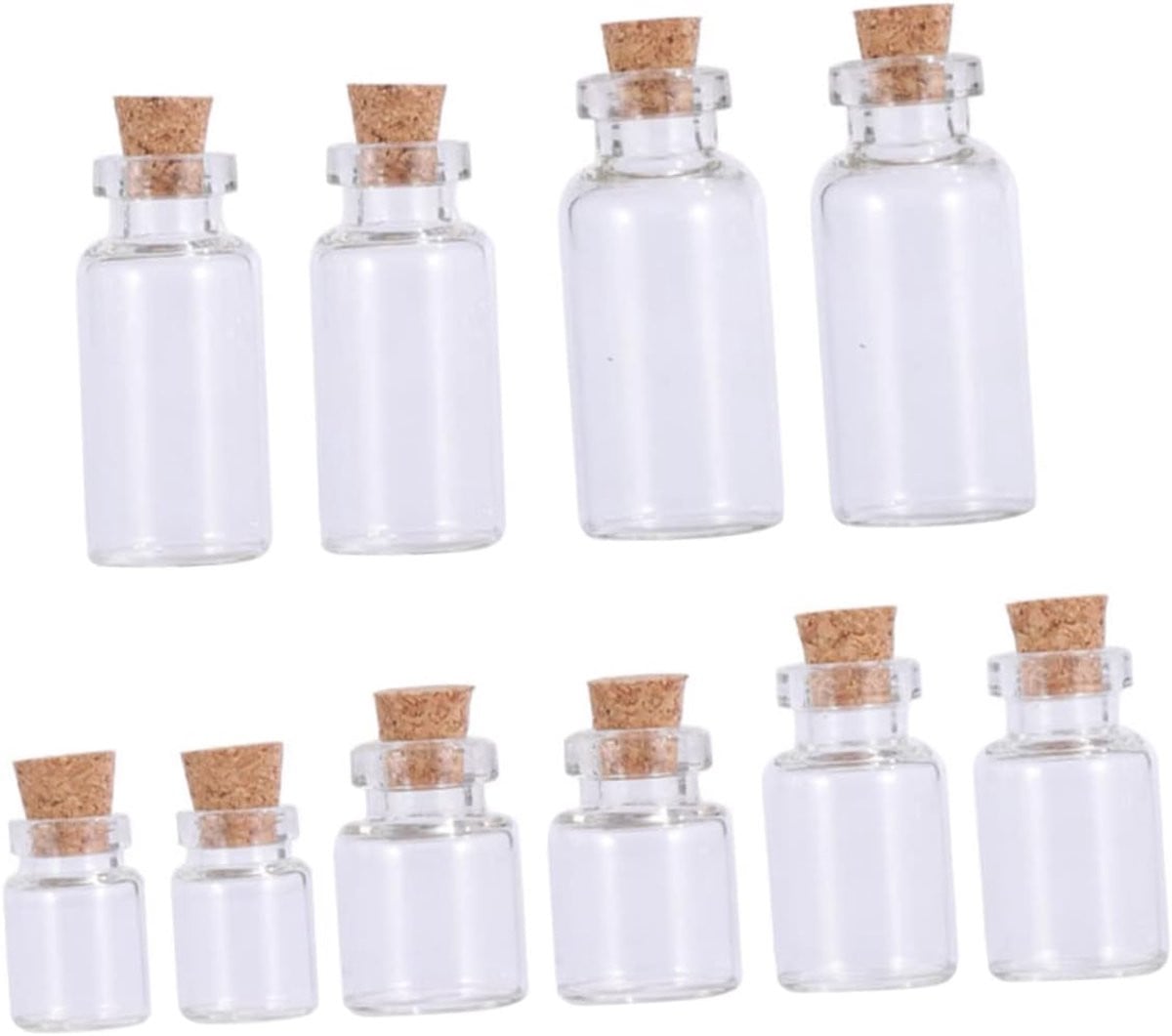 Set van 25 witte mini glazen wensflesjes met kurksluiting voor decoratie