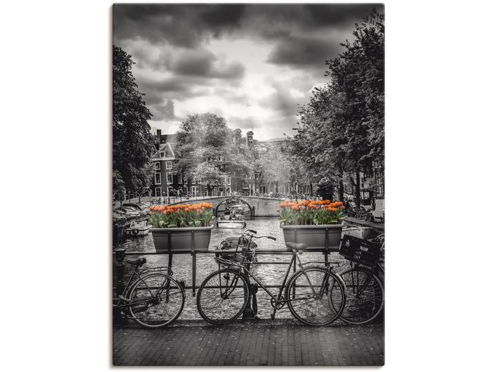 Leinwandbild ARTLAND Amsterdam Herengracht & Sonnenstrahlen , schwarz (farbe bild(er): schwarz), B:30cm H:40cm, Bilder, Leinwandbild, auf Holzrahmen gespannt