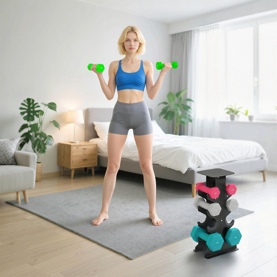 HOMCOM SPORTNOW Hex Dumbbells Set with Dumbbell Rack Non Slip for Weight Lifting