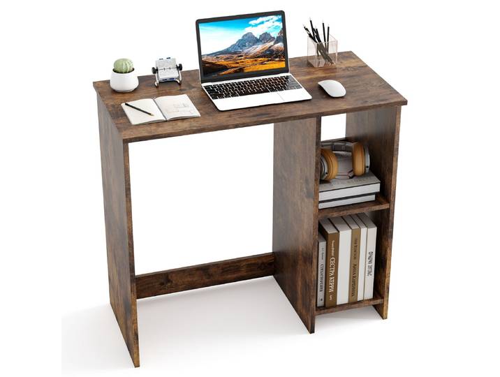 Kleine Bureau met 2 Vakken Computerbureau Kantoortafel Pc-tafel 80 x 40 x 74 cm Bruin
