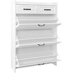 Schuhschrank 80x23x131 mit 3 Klappen, 2 Schubladen, drehbare Schuhregale, Anti-Kipp, Flurmöbel, Stauraum, modernes Design, Weiß