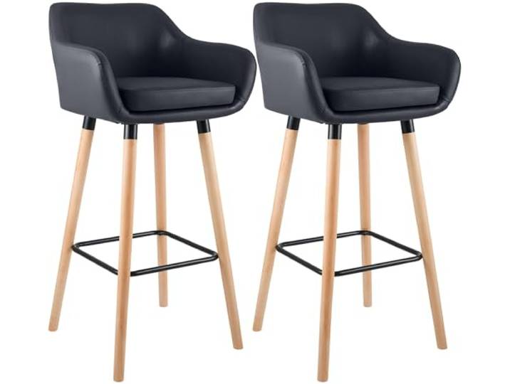 CLP Barhocker 2er Set gepolstert mit Lehnen Grant, Barstühle mit Kunstlederbezug, Gestelle aus Holz bis 150 kg belastbar Farbe schwarz