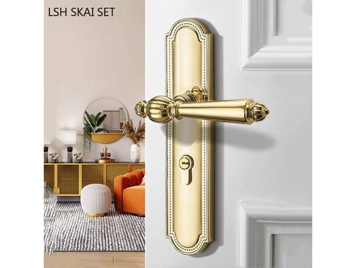 Serrure de porte de chambre à coucher en alliage de zinc doré, serrure mécanique de sécurité muette, bouton de porte domestique avec serrure et clé, haute qualité