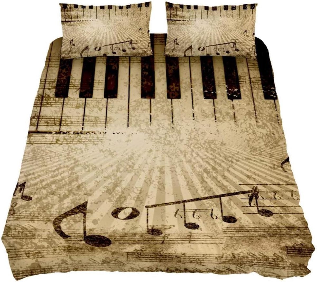 3-delige Kingsize Dekbedovertrek Set met Muziek Noten Print - Multicolor