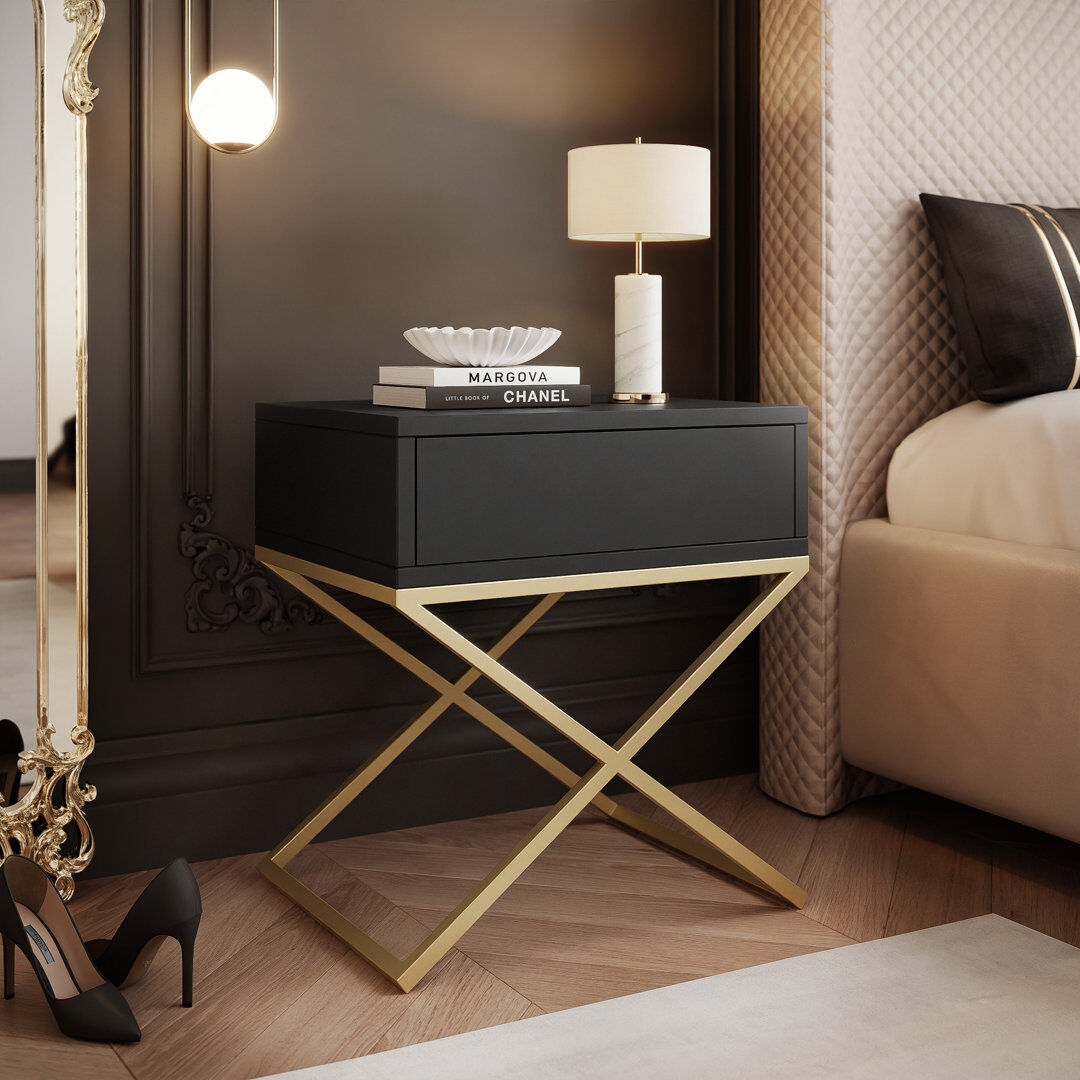Brayden Studio 45 cm W Bedside Table gold/black 50cm H X 45cm W X 35cm D