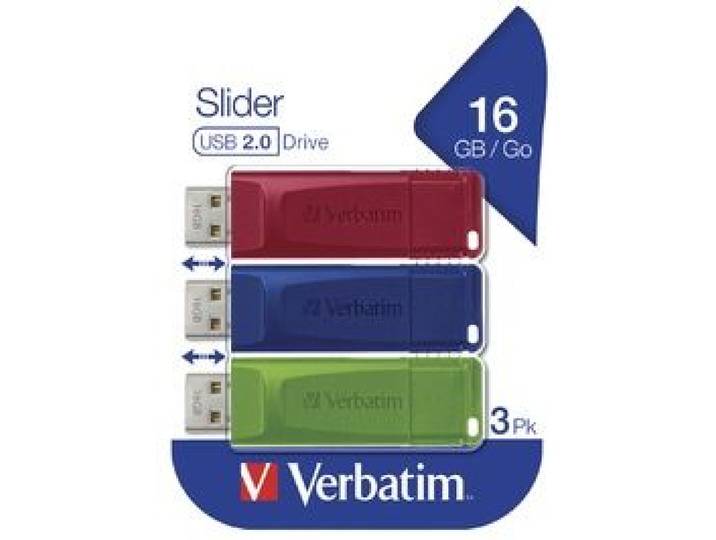 Verbatim Slider - USB-stick 16GB - 3-pack Rood Blauw Groen