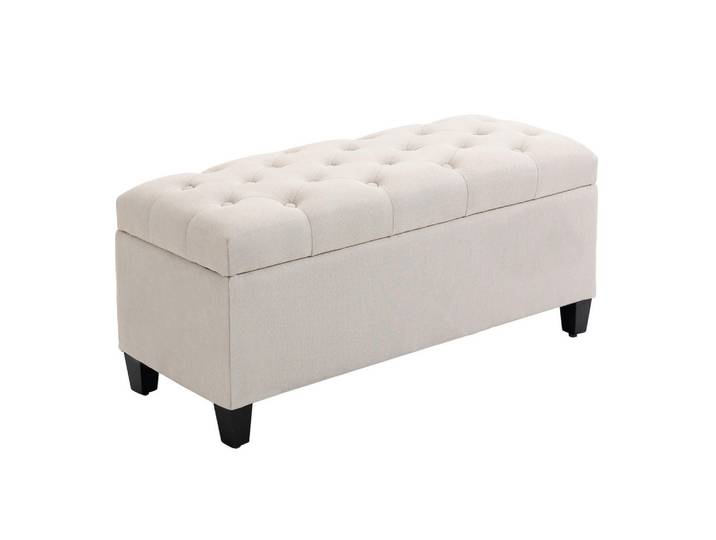 Homcom Sitzbank Polsterbank mit Stauraum leinenartiges Polyester holz Cremeweiß, Kunststoff, 40x44x100 cm, Esszimmer, Bank, Sitzbänke