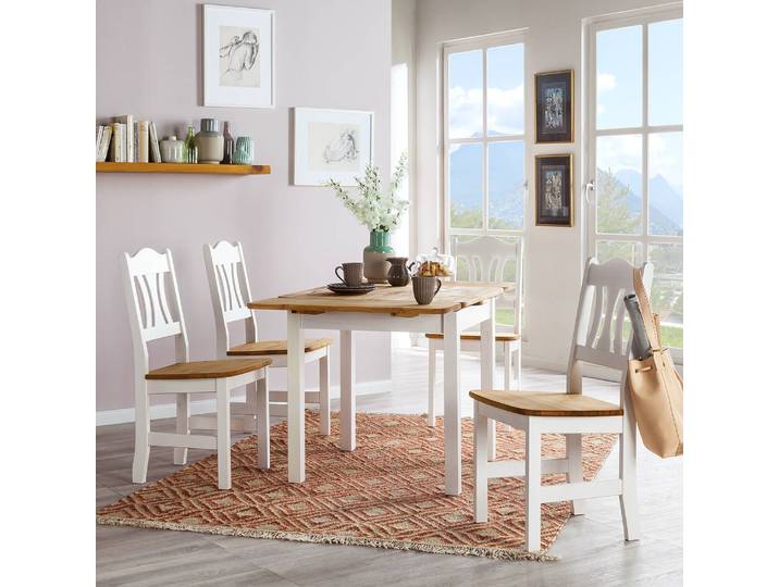 Esstisch mit Ansteckplatten 77 x 77 cm Braun/Weiß/Kiefer Laugenfarbig/Kiefer Weiß