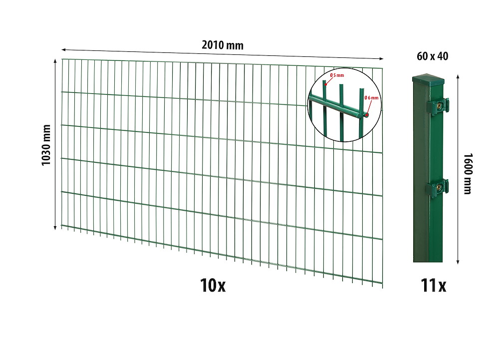 JUNGELMAR Comfort DS-Mattenzaun-Set 1030 L=20 m, grün 09401879