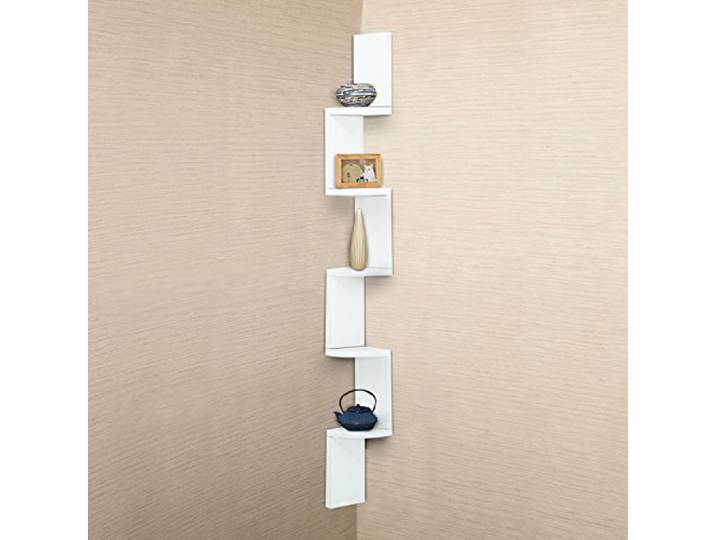 HOMCOM Étagère d'angle Murale à 5 Niveaux Hauteur 120 cm en Bois Blanc Forme de Zigzag