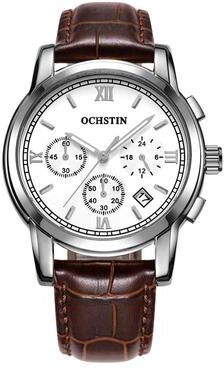 Everyday Crate OCHSTIN 6097B Mens Leather Quartz Watch Waterproof Luminous Business Chronograph silver+coffee