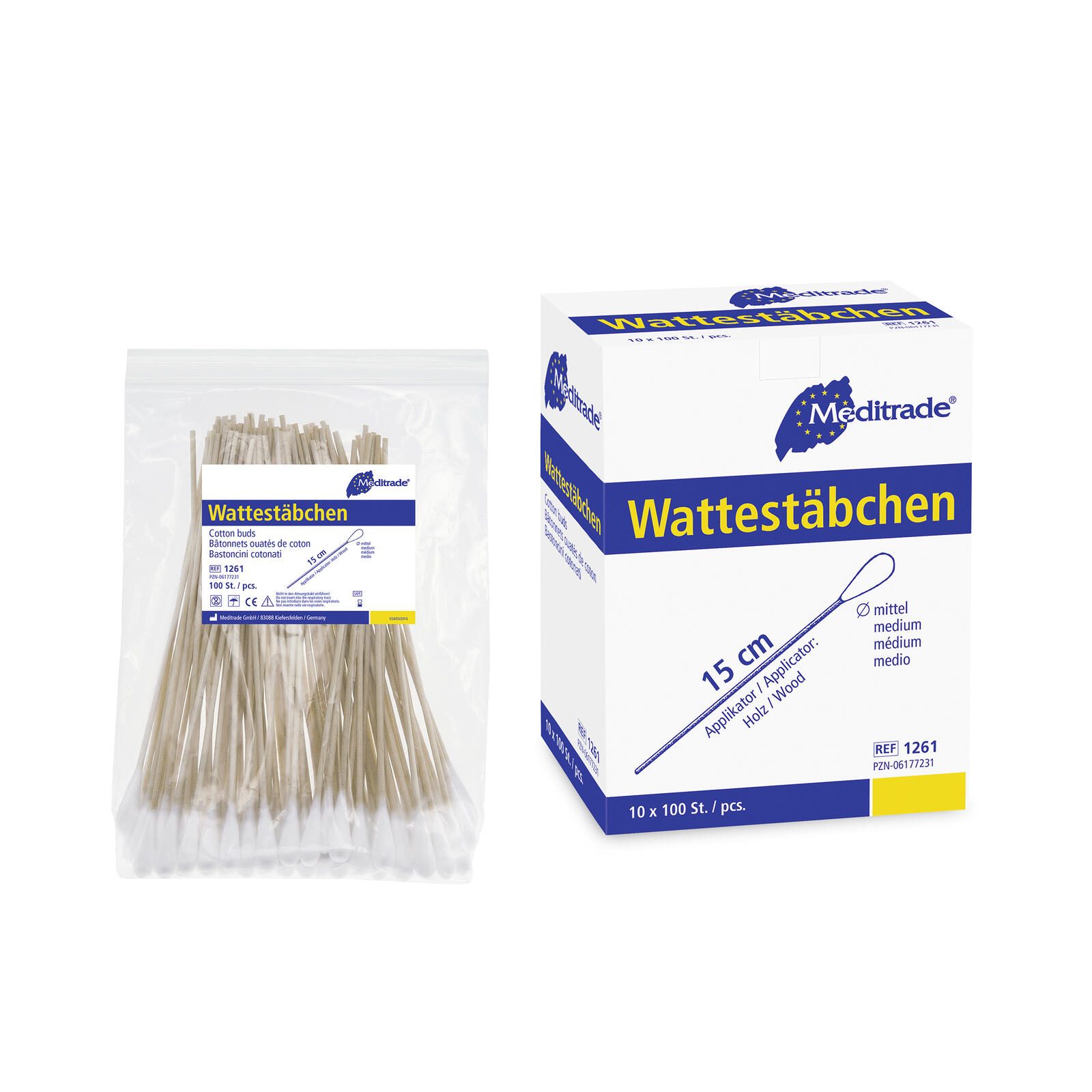 Meditrade® Wattestäbchen 15cm mittel Holz 1.000 St. 1261