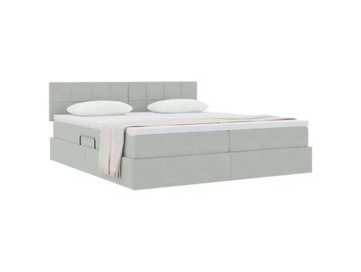 KTHLBRH Boxspringbett mit Matratze, Hellgrau, 100 x 200 cm Hydraulisches Heben, Metallrahmen, Samtbezug, 140 kg Tragkraft
