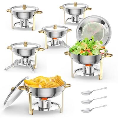 Garvee Chafing Dish 5QT Round Stainless Steel Chafing Dishes with Lid Holder