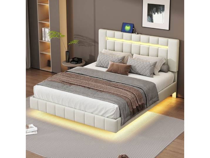 Lit double - TANANT - Lit LED - 160x200 cm - LED 16 couleurs - Sommier à lattes