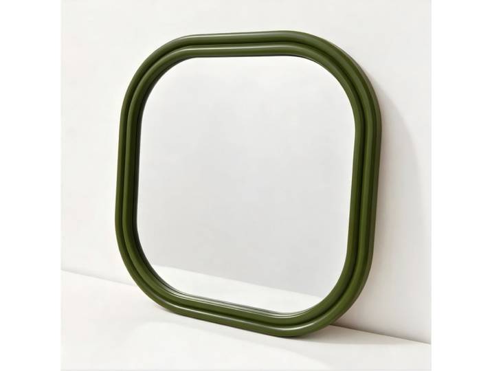 Miroir carré décor bois 60cm kaki