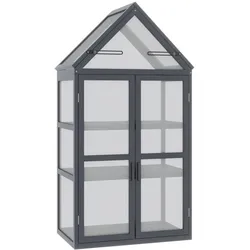 STILVORA Mini-Anlehngewächshaus Holz Grau 70,5x42x132 cm mit 3 Böden