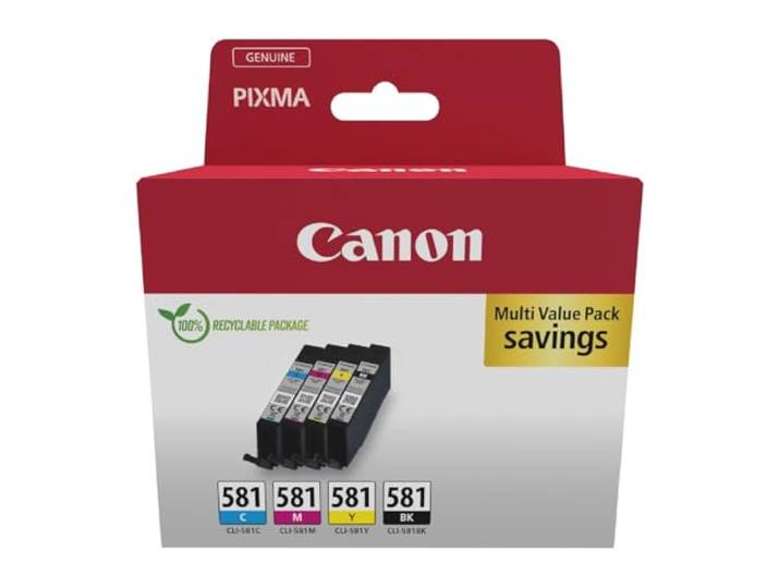 Canon CLI-581 Originele inktcartridges, Pack van 4 (zwart, cyaan, magenta, geel) - Multipack veiligheidskarton