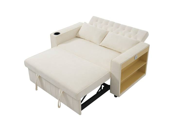Canapé-lit en chenille beige