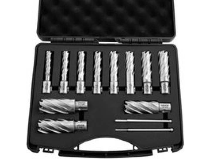 VEVOR Coffret de Fraises Annulaires HSS, Fraises à Carotter pour Perceuse Magnétique, 13 Pièces dont 2 Goupilles Pilotes, Queue Universelle, Profondeur de Coupe 50,8 mm, Diamètre 11,11 à 26,98 mm