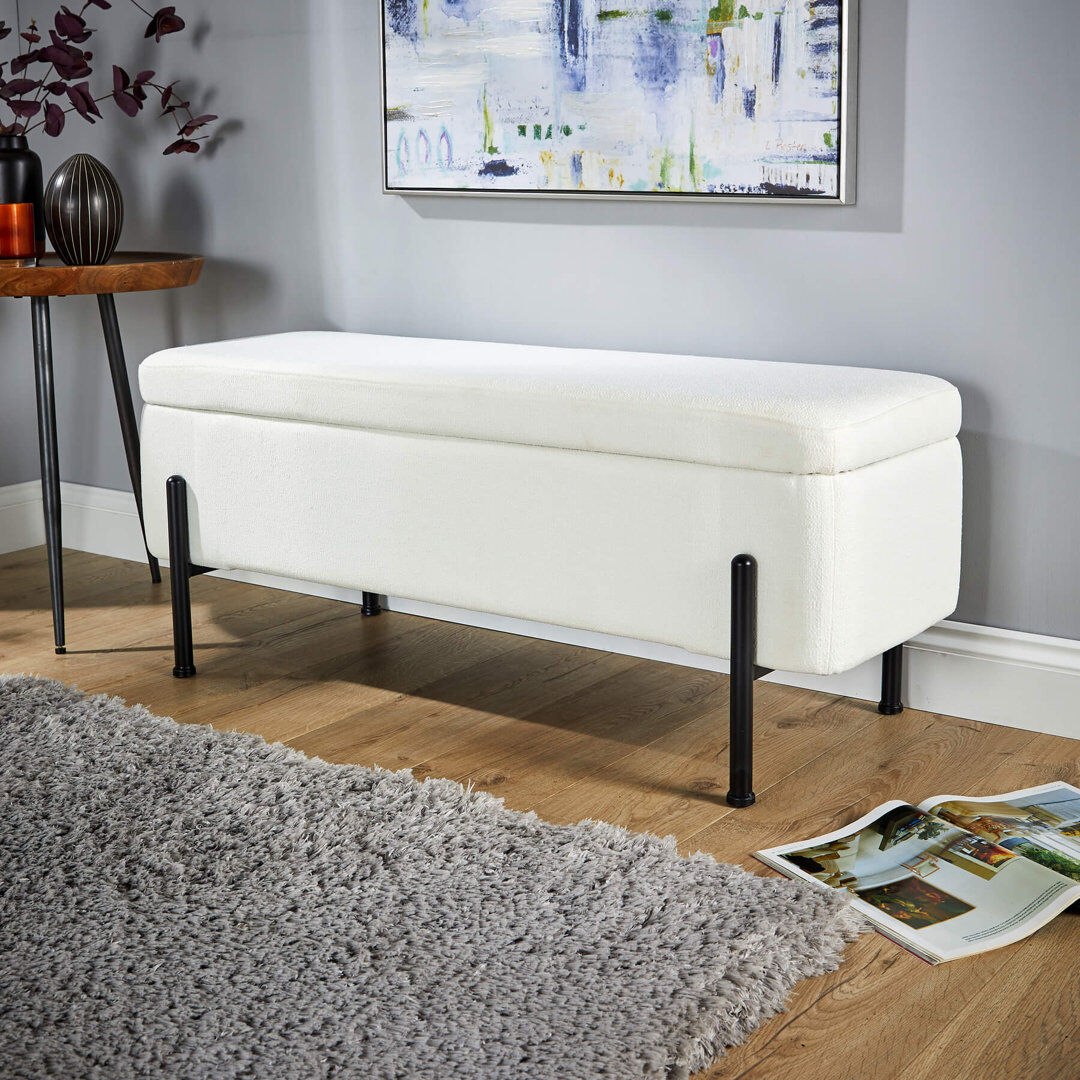 17 Stories Aurimas 110cm Wide Rectangle Ottoman with Storage White 111.76cm H X 110cm W X 106.68cm D