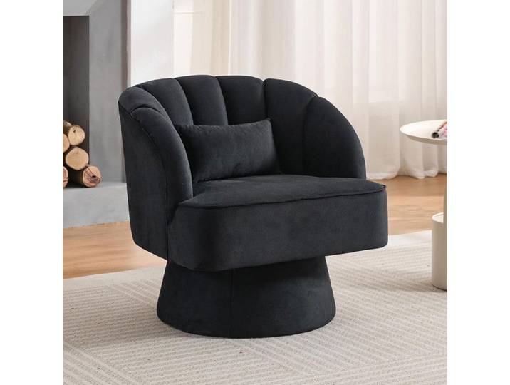 Fauteuil de salon - Velours - Noir - Pivotant 360° - Style Scandinave - 1 place