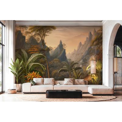 Vliestapete A.S. CRÉATION "Cuba II Tropical Mountain Landscape Fototapete", grün (gelb), B:3,71m L:2,8m, Vinyl, Vlies, Tapeten, Detailreiche Dschungel-Landschaft mit beeindruckender Tiefenwirkung