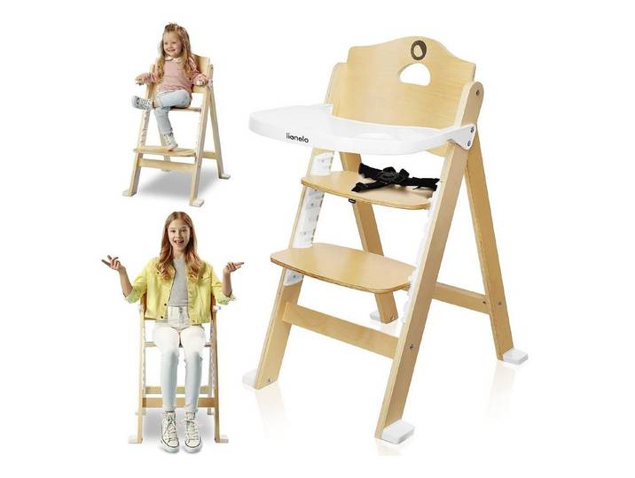 lionelo Hochstuhl Floris 3-in-1 (HOLZ), Hochstuhl mit GurtMitwaschenderbis 40kgHolz