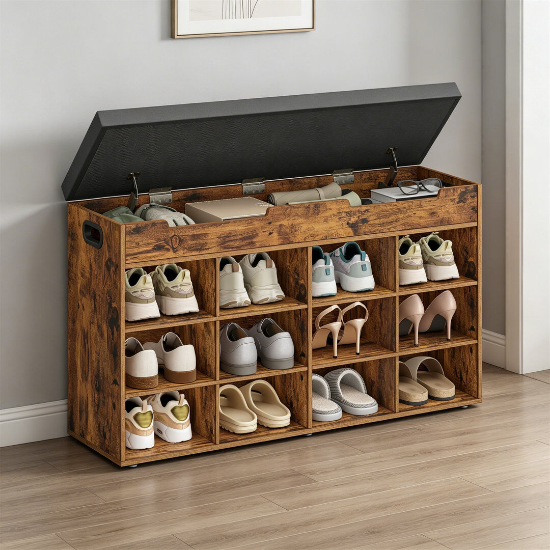 Foundstone 12 Pair Shoe Storage Bench Rustic Brown 12