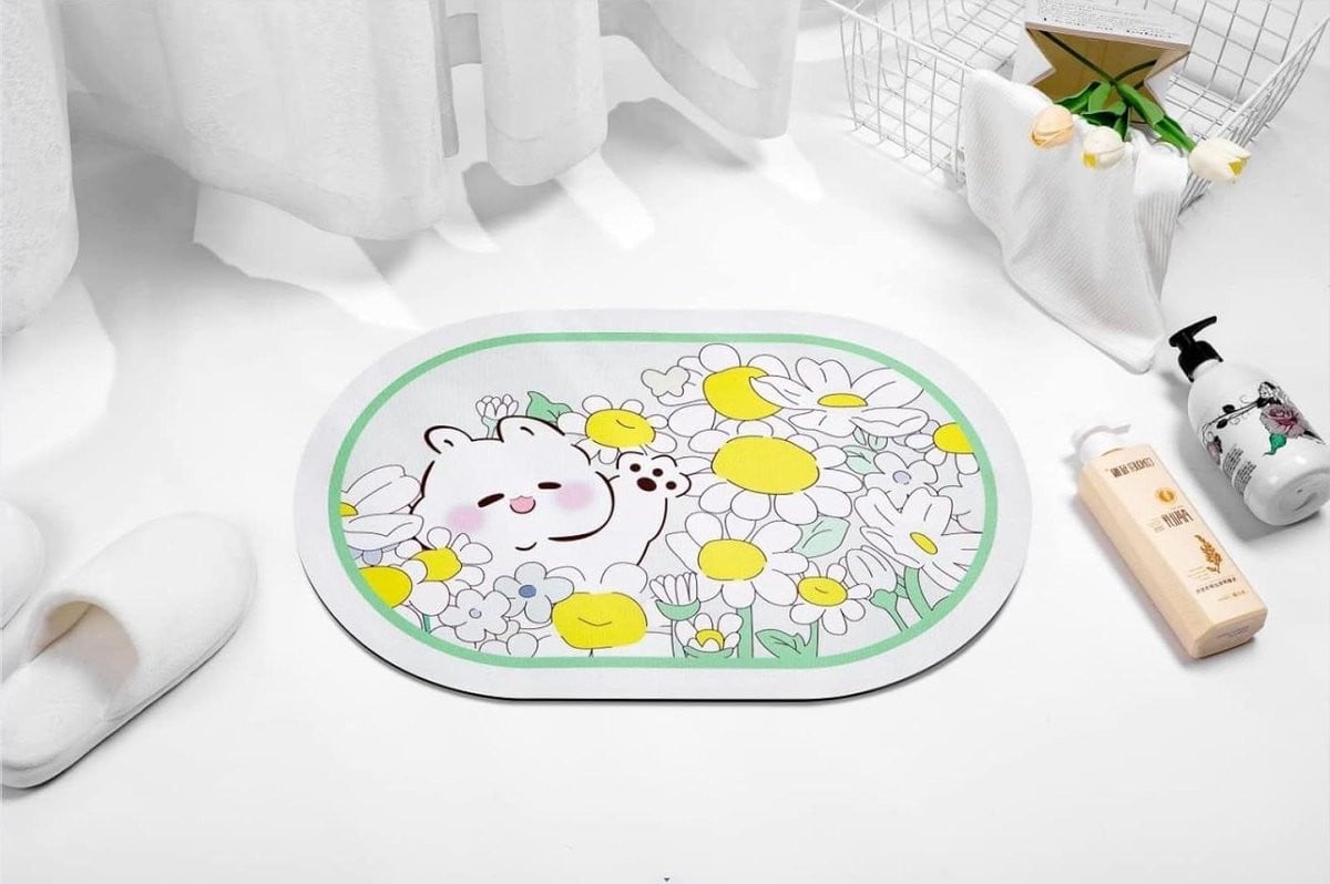 Badkamermat Konijn - Gele antislip badmat van zachte microfiber