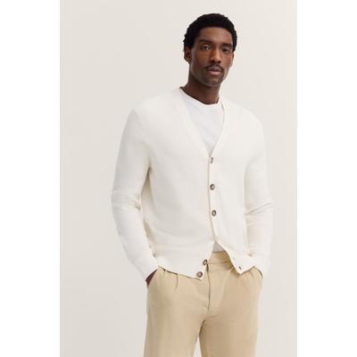 Cardigan BUGATTI "Regular Fit", Herren, Gr. XL, beige (20, ecru), Strick, 50% Baumwolle, 50% Polyester, unifarben, regular fit, V-Ausschnitt, Rippbündchen, Strickjacken, mit V-Ausschnitt und Ripp-Struktur
